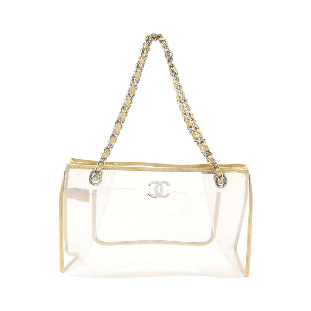 Chanel Coco Mark Tote Bag Vinyl Leather Clear Gold Tone